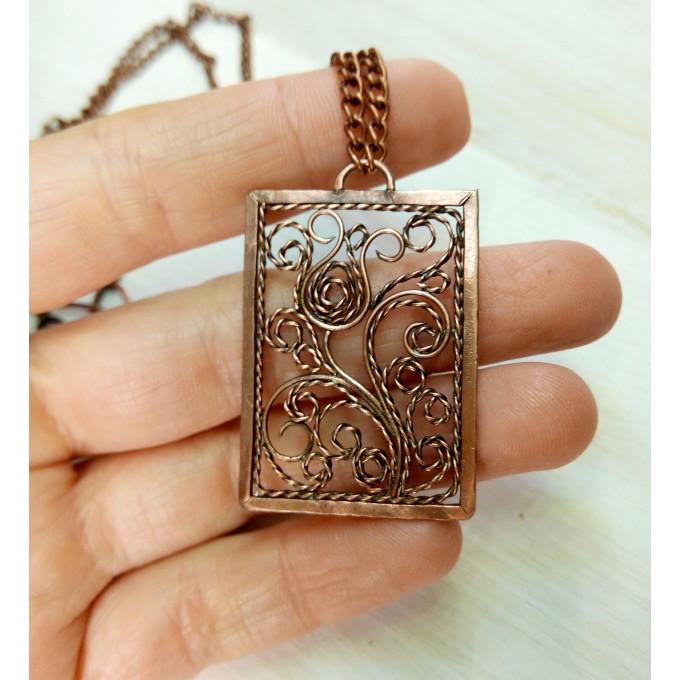 Copper filigree necklace tulip