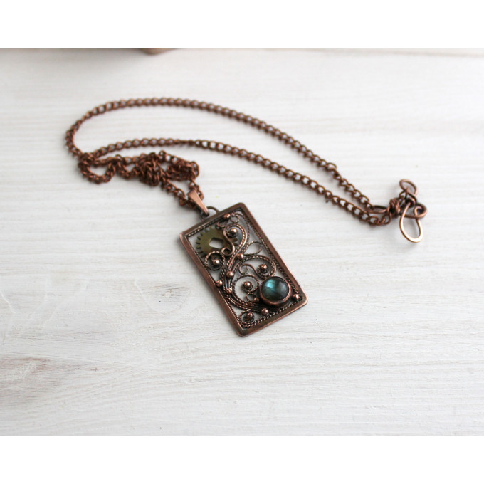 SteamPunk filigree labradorite necklace 