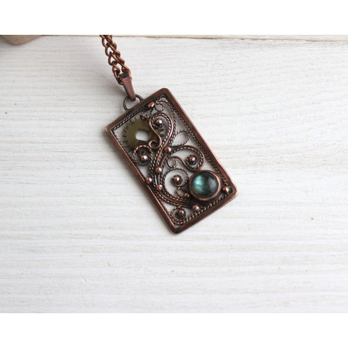 SteamPunk filigree labradorite necklace 