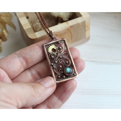 SteamPunk filigree labradorite necklace 