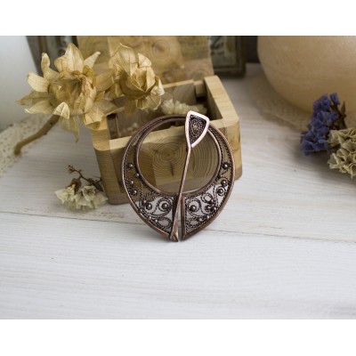 Copper celtic filigree brooch