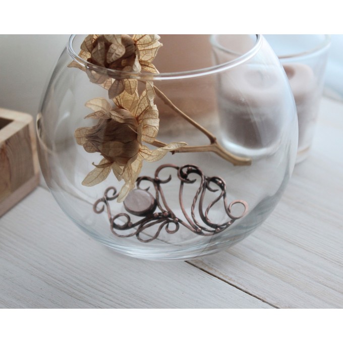 Copper rose quartz brooch