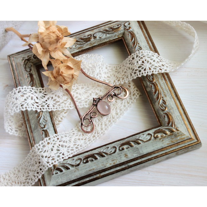 Copper rose quartz hair comb