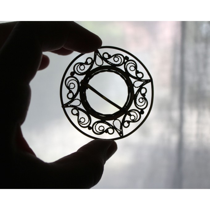 Copper filigree brooch