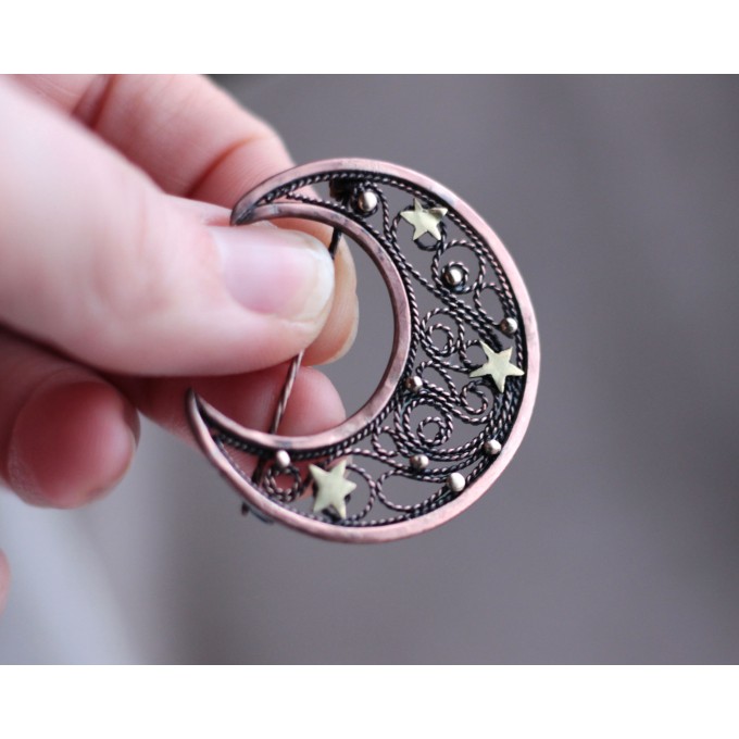 Copper filigree moon broch