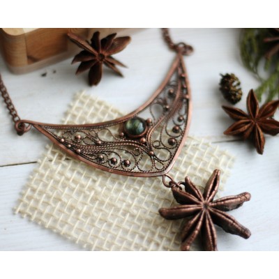 Copper filigree anise necklace