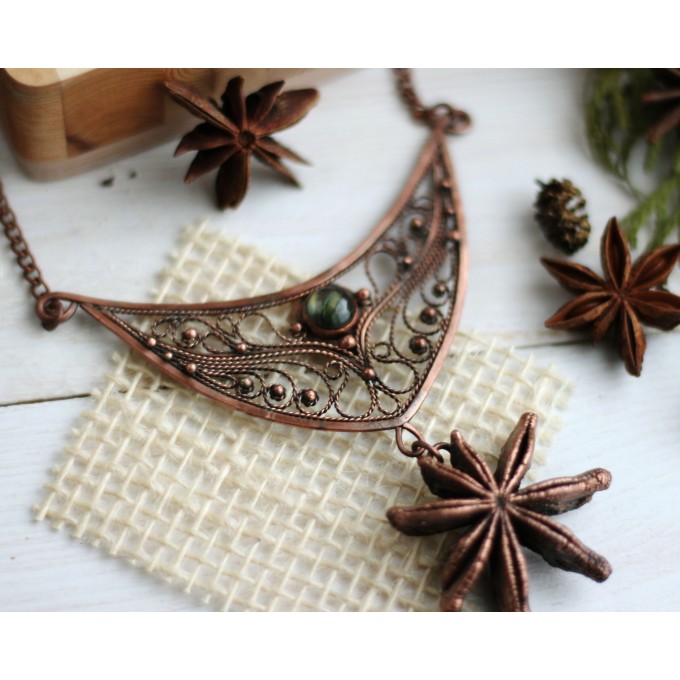 Copper filigree anise necklace