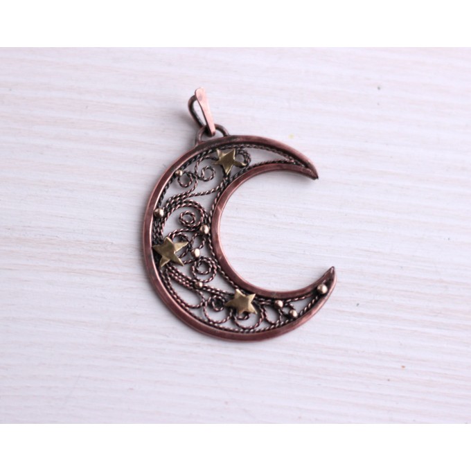 Copper filigree moon necklace