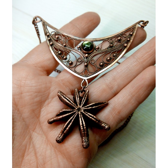 Copper filigree anise necklace