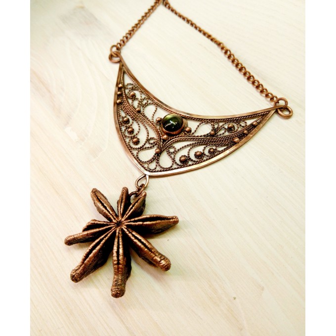 Copper filigree anise necklace