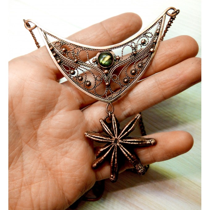 Copper filigree anise necklace