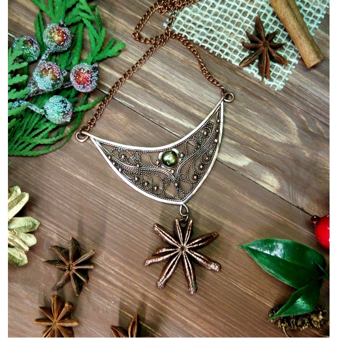 Copper filigree anise necklace