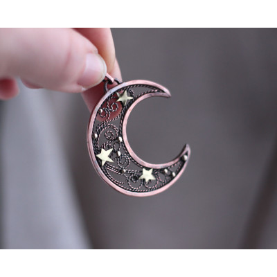 Copper filigree moon necklace