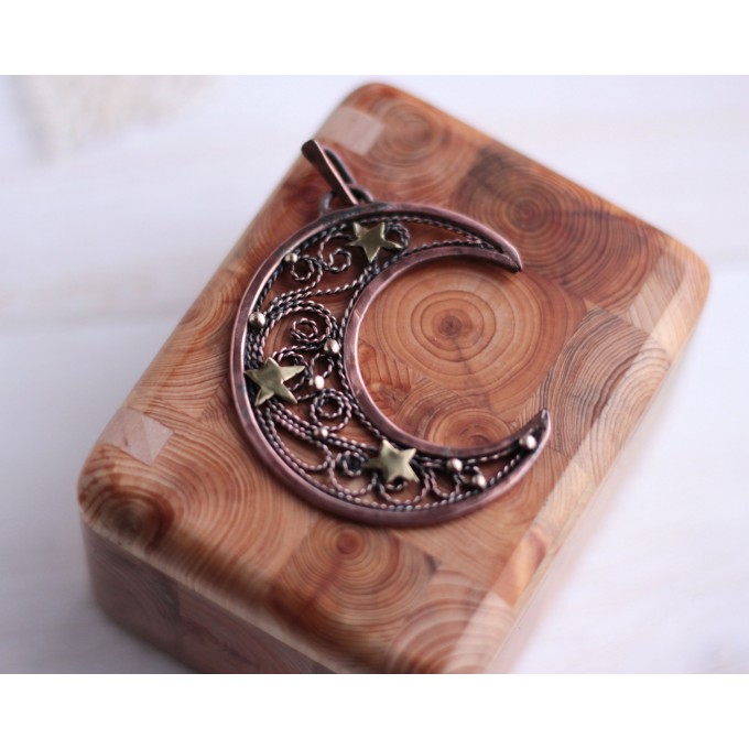 Copper filigree moon necklace