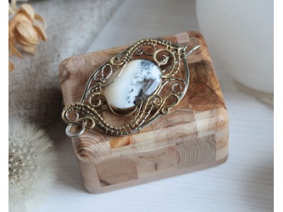 Mixed metal dendrite agate necklace-brooch