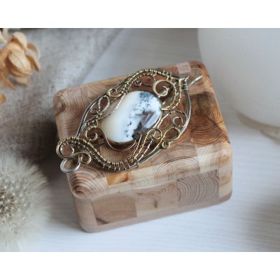 Mixed metal dendrite agate necklace-brooch