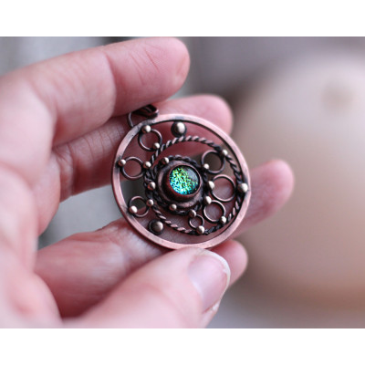 SteamPunk dichroic glass necklace 