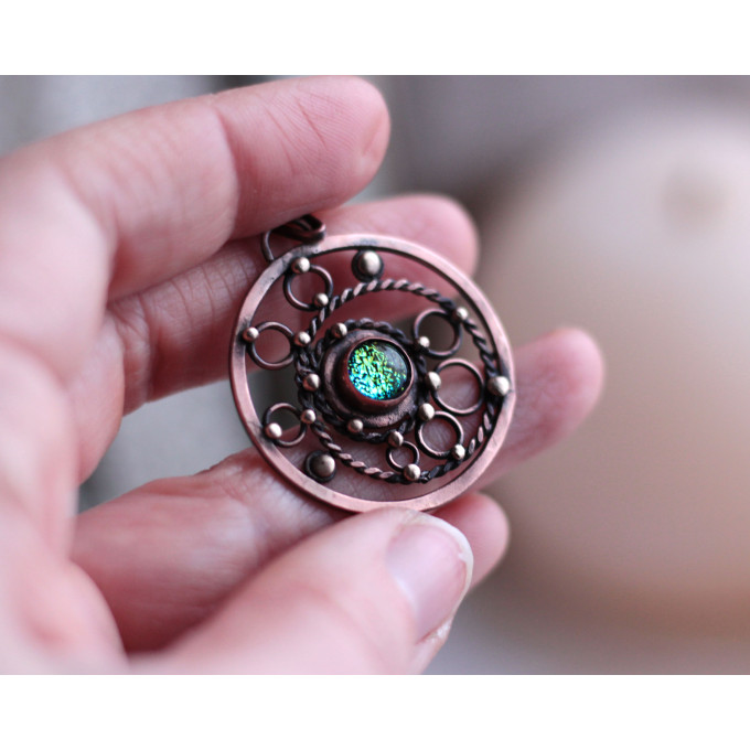 SteamPunk dichroic glass necklace 
