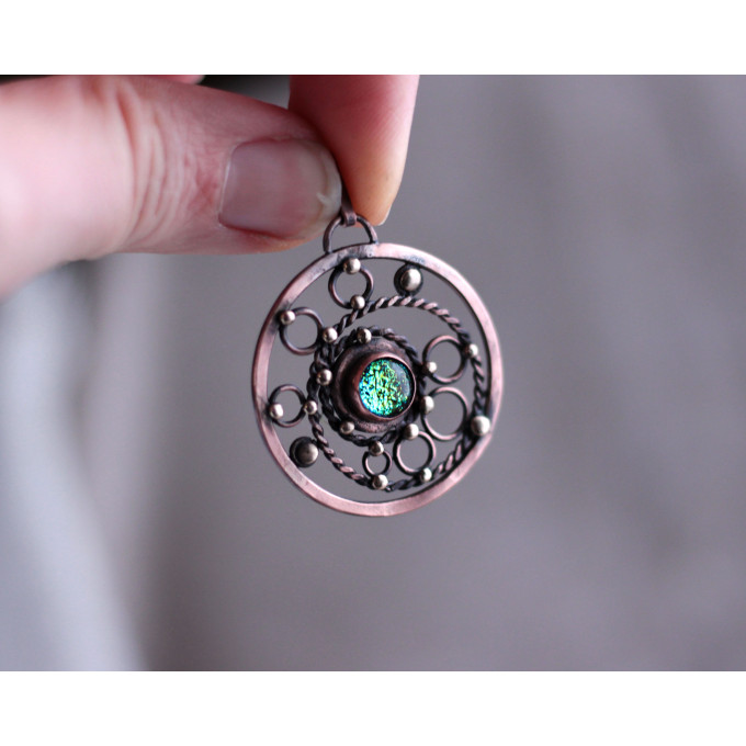 SteamPunk dichroic glass necklace 