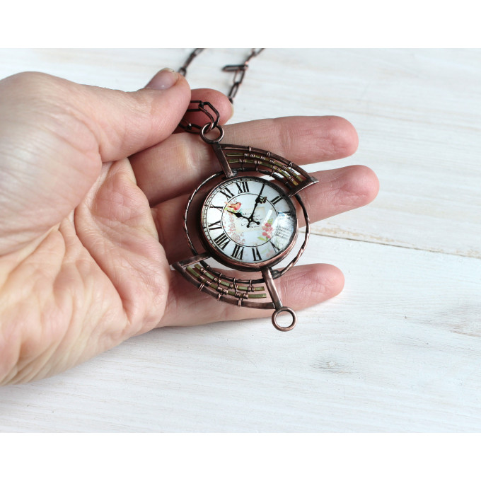 SteamPunk necklace-brooch with clockface