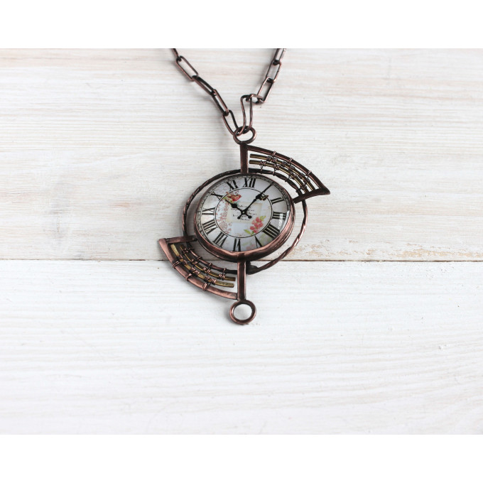 SteamPunk necklace-brooch with clockface