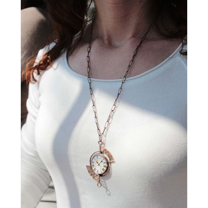 SteamPunk necklace-brooch with clockface
