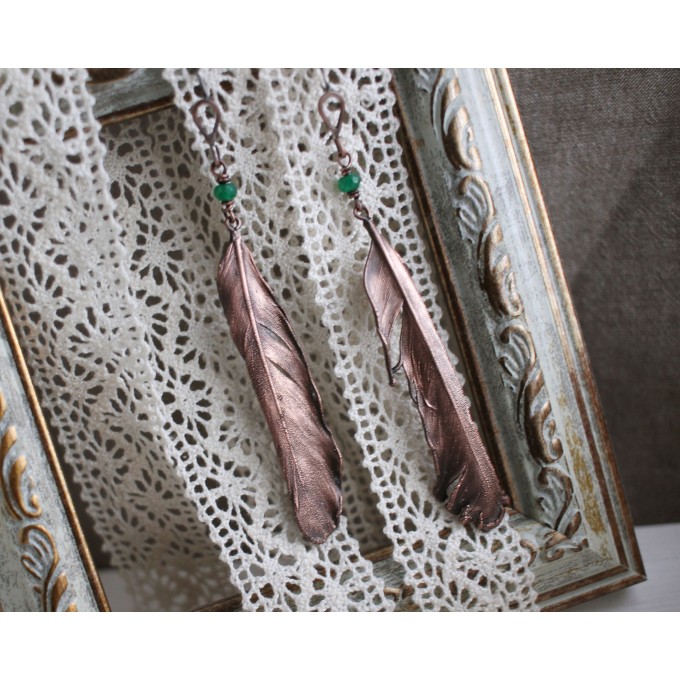Copper feather earrings