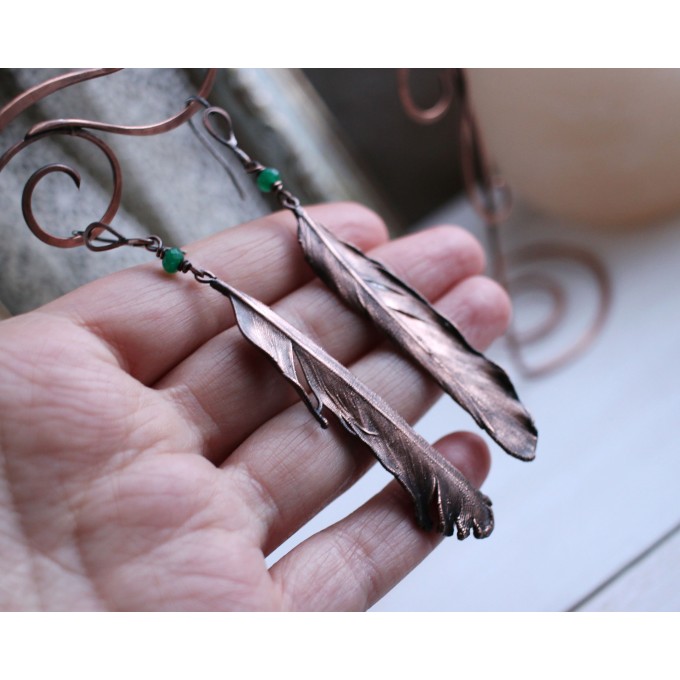 Copper feather earrings