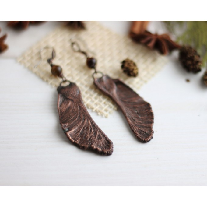 Copper leaf earrings