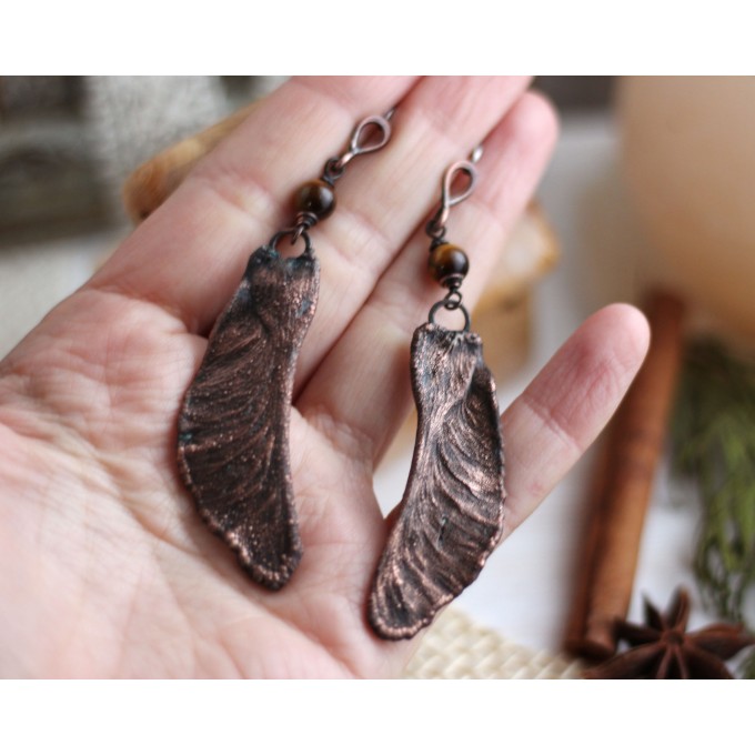 Copper leaf earrings