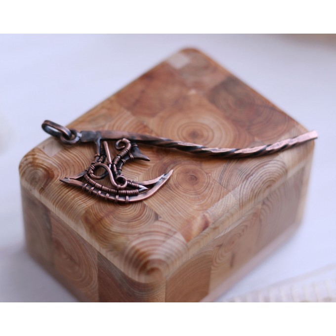 Copper wire wrap ax necklace