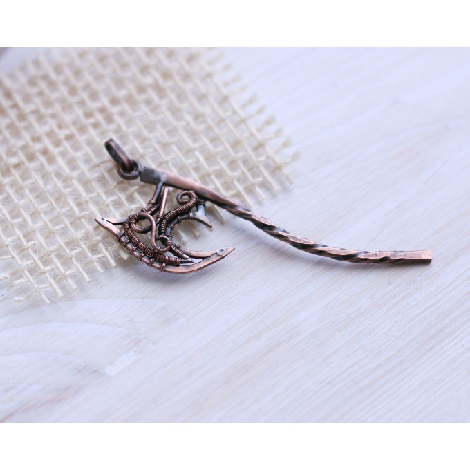 Copper wire wrap ax necklace