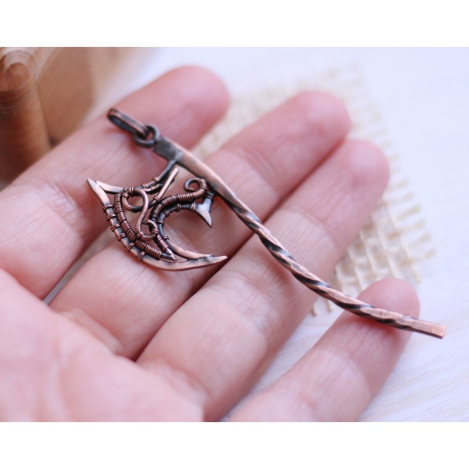 Copper wire wrap ax necklace