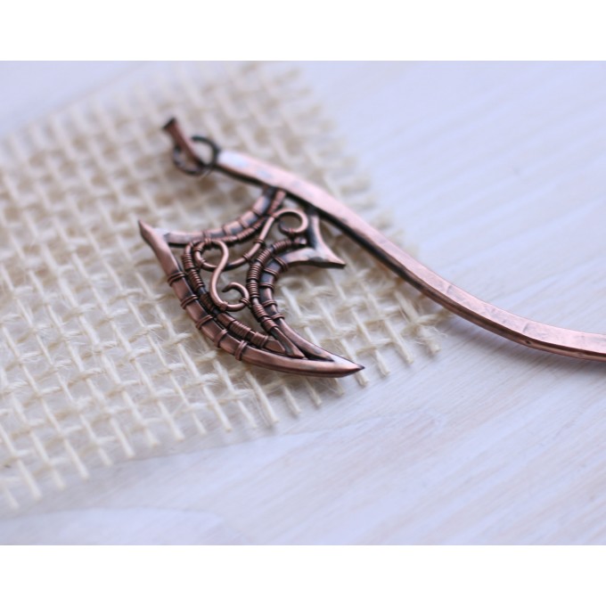 Copper wire wrap ax necklace