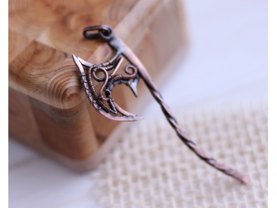Copper wire wrap ax necklace