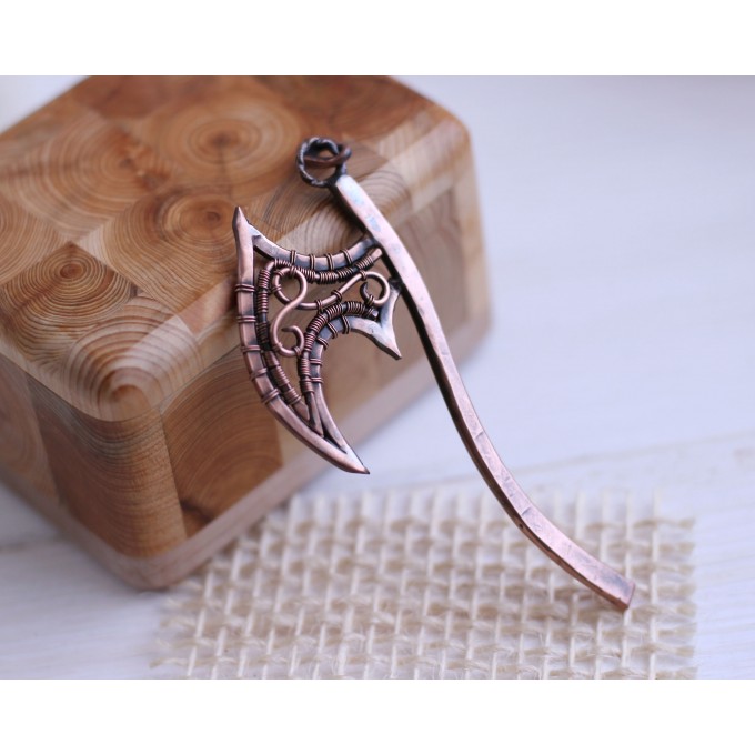 Copper wire wrap ax necklace