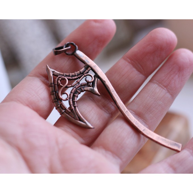 Copper wire wrap ax necklace
