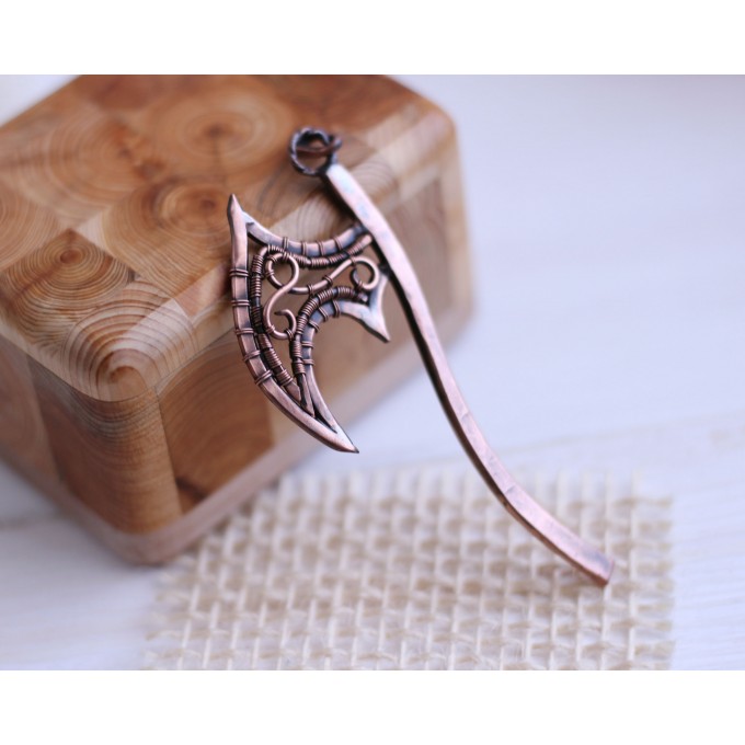 Copper wire wrap ax necklace