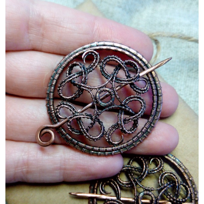 Copper wire wrap viking brooches