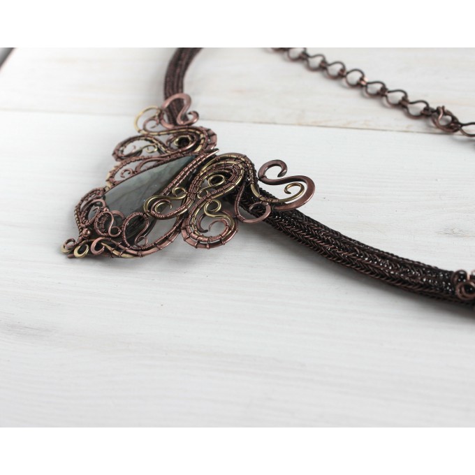 Copper wire wrap labradorite necklace