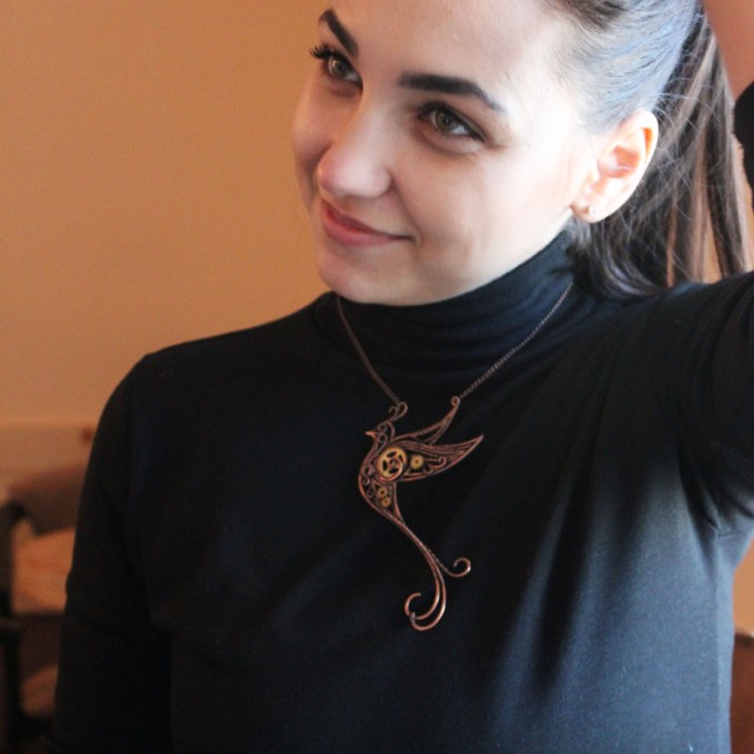 SteamPunk bird necklace   