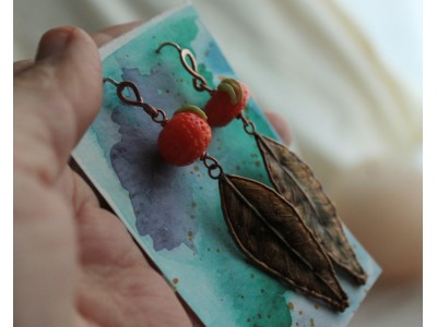 Copper mandarin leaf earrings Copper mandarin leaf earrings