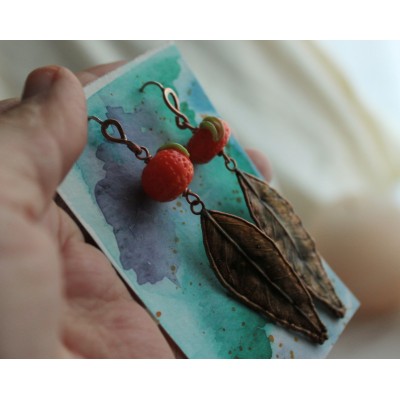 Copper mandarin leaf earrings