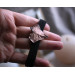 Leather bracelet with copper ivy leaf