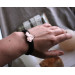 Leather bracelet with copper ivy leaf