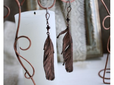 Copper feather earrings