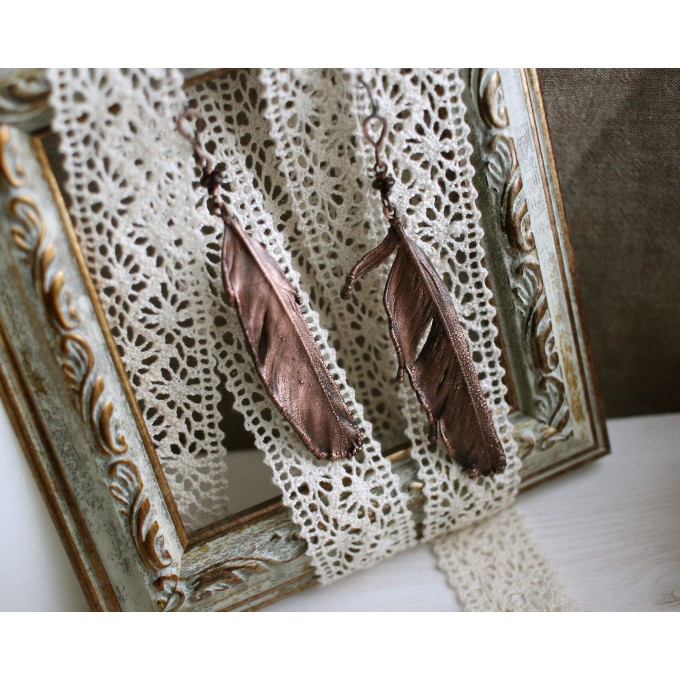 Copper feather earrings