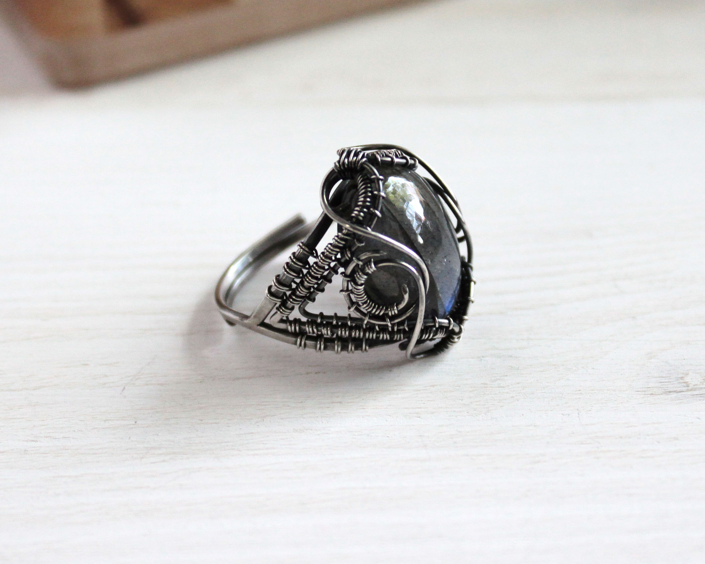 silver ring with labradorite adjustable size